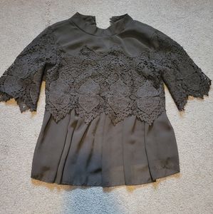 Black Lace Sheer Short Sleeve Top